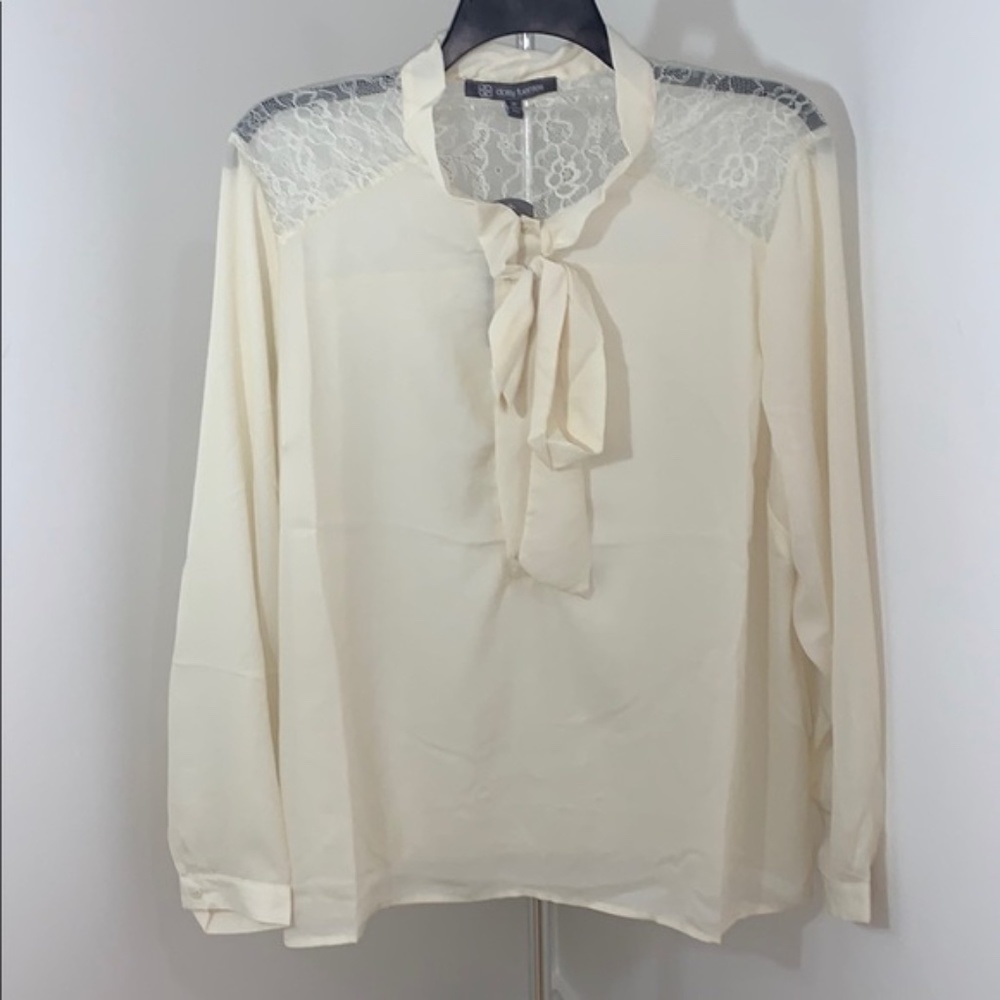 LAST ONE - New Cream Daisy Fuentes Plus Size Bow Blouse Lace